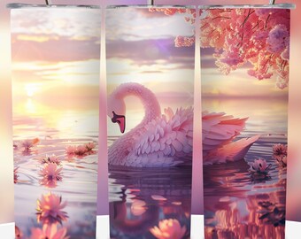 Swan flowers Tumbler Wrap, 20oz Skinny Sublimation Tumbler Design, Watercolor Swan Sublimation Design Watercolor Floral Tumbler Png Download