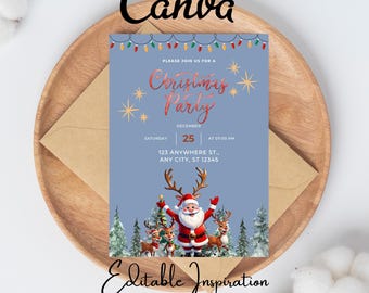 Christmas Dinner Party Invitation Template, Christmas Party Printable Invite, Holiday Party Evite, Editable Christmas Dinner Invite Download