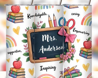Personalized Teacher Tumbler Wrap PNG – Custom Name Sublimation Design