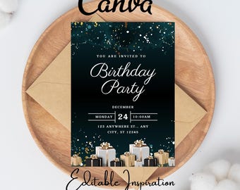 Edytowalne cyfrowe zaproszenia Let's Party, prezenty na przyjęcie urodzinowe, błyszczące przyjęcie urodzinowe, szablon do samodzielnej edycji, 40, 50, 60. urodziny