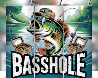 Basshole Fishing Tumbler Wrap 20 oz Skinny Tumbler Sublimation Design Rustic Fish Tumbler Png Bass Tumbler Design Seamless Digital Download.