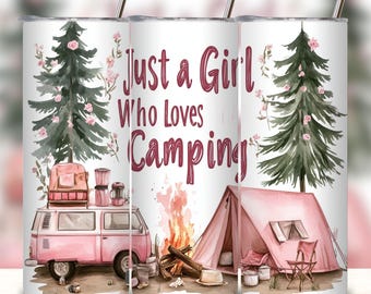 Camping Girl 20oz Tumbler Wrap: Sublimation PNG (Digital Download)