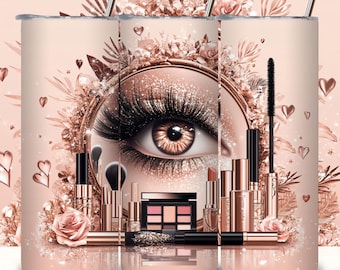 Makeup Artist Tumbler Wrap: Cosmetics Design, 20oz Skinny Tumbler (PNG Digital Download)