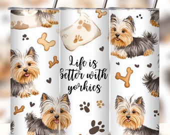 Yorkie-Becher, Hundemama-Handschlaufe, Sublimationsdesign | PNG-Download | 590 ml (20 oz), schmal, 23,6 x 20,8 cm (9,3 x 8,2 Zoll)
