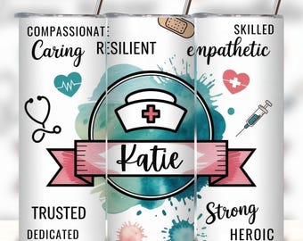 Personalized Nurse Tumbler Wrap PNG – Medical Sublimation Design (Digital Download)