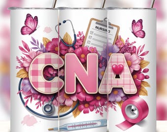 CNA Nurse Tumbler Wrap, 20oz Skinny Sublimation Tumbler Design, CNA Nurse Sublimation Design, Floral Nurse CNA Tumbler Sublimation Download.