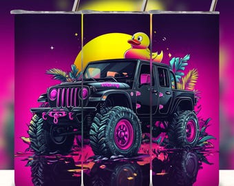 Happy Duck Monster truck Tumbler Wrap Design Png, Yellow Duck Seamless Sublimation 20 oz Tumbler Design Instant Digital Download.