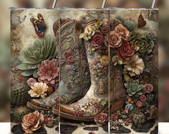 Cowgirl Boot Tumbler Wrap, 20 Unzen Skinny Tumbler Sublimation Design PNG, Cowgirl Stiefel Cowgirl Tumbler Girl Western Tumble Wrap, PNG gerade.