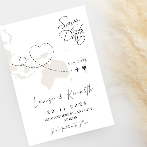 Editable Destination Save The Date Template Abroad Save The Date, Printable Classy Invitations Simple Save Our Wedding, Modern Wedding Cards