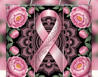 Pink Ribbon Tumbler Wrap, Cancer Awareness Design (Digital Download)