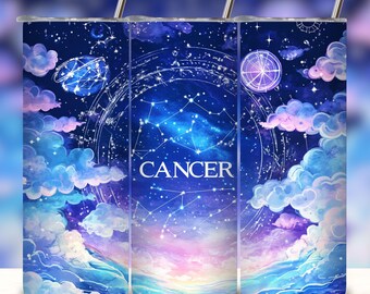 Blue Zodiac Cancer Tumbler Wrap, 20oz Skinny Tumbler Sublimation Straight Design, zodiac tumbler wrap, Cancer Zodiac Tumbler Wrap.