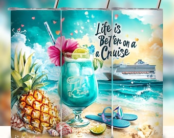 Życie jest lepsze na rejsie 20oz Tumbler Wrap, Cruise PNG Design Digital Download PNG, Sublimation Wrap, Cruise Wrap, Beach Tumbler Wrap Png.