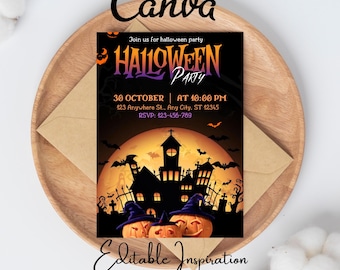 Halloween Party Invitation, Canva Template, Kids Spooky Night Party, Editable Halloween Invitation Halloween Party Invite