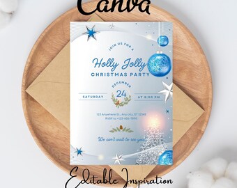 Zaproszenie na świąteczną imprezę Holly Jolly, Tropikalny szablon świąteczny, Edytowalne zaproszenie na świąteczną imprezę, Tropikalne zaproszenie na święta,