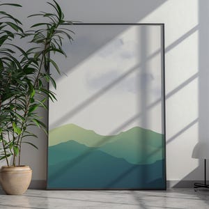 Minimalist Mountain Wall Art Print, Modern Landscape Poster for Living Room Decor, Nature Inspired Abstract Artwork for Cozy Interiors