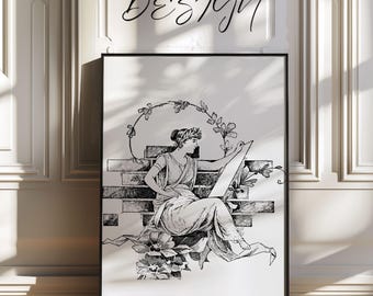 Vintage Greek Goddess Line Art Print, Mythology Wall Decor (Digital Download)