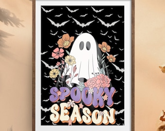 Retro Halloween Ghost Print, Spooky Season Art (Digital Download)