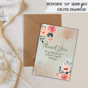 Printable Thank You Card Floral Thank You Card Flower Thank You Card Print at Home Thanks Card Thank You Card For Her Digital Download