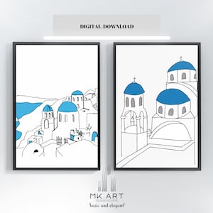 greece wall art, greek wall prints, greek prints, mykonos prints, santorini wall art, printable wall art, greece set of 2, modern wall art