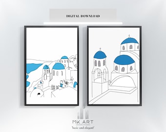 Santorini Greece Print Set, Modern Wall Art (Digital Download)