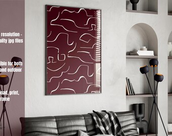 Abstract Red and White Line Art Print, Minimalist Home Decor (Digital Download)