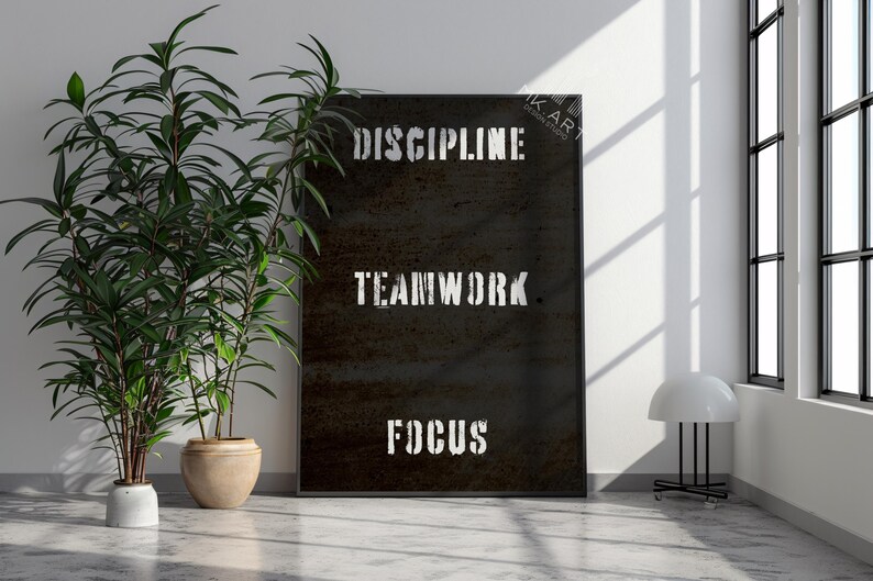 Discipline Teamwork Focus Printable Wall Art, Industrial Style Black ...