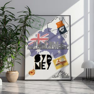 Pôster de Sydney, Austrália, Impressões de cidade, Pôster de viagem, Arte de parede da moda, Impressão ocupada, Pôster da Austrália, Impressão retrô, Arte para impressão, Arte moderna