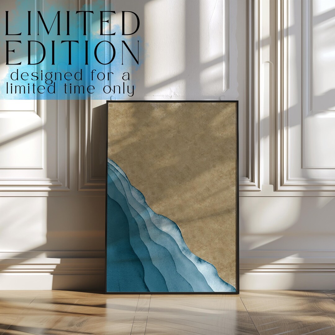 Modern Coastal Wall Art Ocean Beach Abstract Print in Blue Beige Tones ...