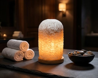 Natural Himalayan Salt Lamp, Hand Carved Pink Rock Crystal, Nursery Night Light, Yoga Meditation Decor, Spiritual Gift