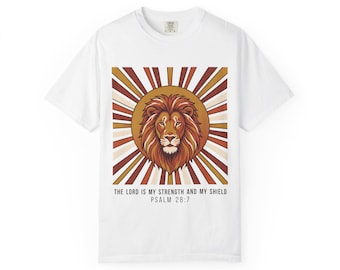 Retro Lion Psalm 28:7 Christian T-Shirt, Comfort Colors 1717