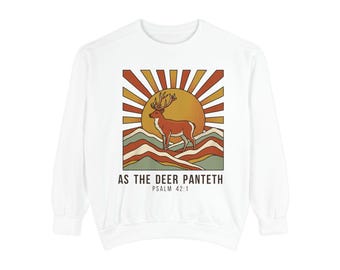 Retro Deer Psalm 42:1 Christian Sweatshirt, Comfort Colors 1566