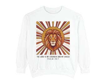 Retro Lion Psalm 28:7 Christian Sweatshirt, Comfort Colors 1566