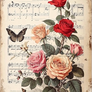 Large Decoupage Paper for Furniture | Floral Rice Paper | Timber Tale Decoupage | Peach Roses | Musical | Butterfly