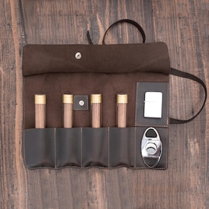 Estuche de cuero personalizado para puros, portapuros de viaje personalizado, funda de cuero de lujo para puros, organizador portátil para puros - Regalo para el Día del Padre