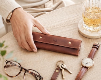 Vollkorn personalisierte Leder Pill Organizer Geschenk für Mama Papa Oma Opa, Luxus Leder wöchentliche Pillendose, elegante Medikamente Fall