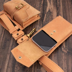 Boho Leather Festival Belt for Women – Utility Belt with Double Pouches, Crossbody Fanny Alternative – Birthday Gift for Traveler