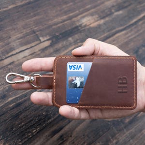 Personalized ID Badge Holder with Key Carabiner – Leather Wallet for License or Access Cards, Keychain Gift for Men or Women, Christmas gift