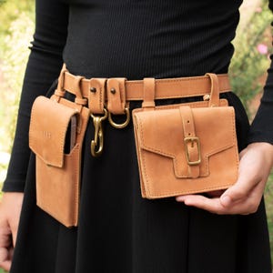 Leather Hip Belt with Phone Pouch and Wallet Bag – Women’s Utility Festival Belt, Personalized Belt Bag for Travel or Daily Use
