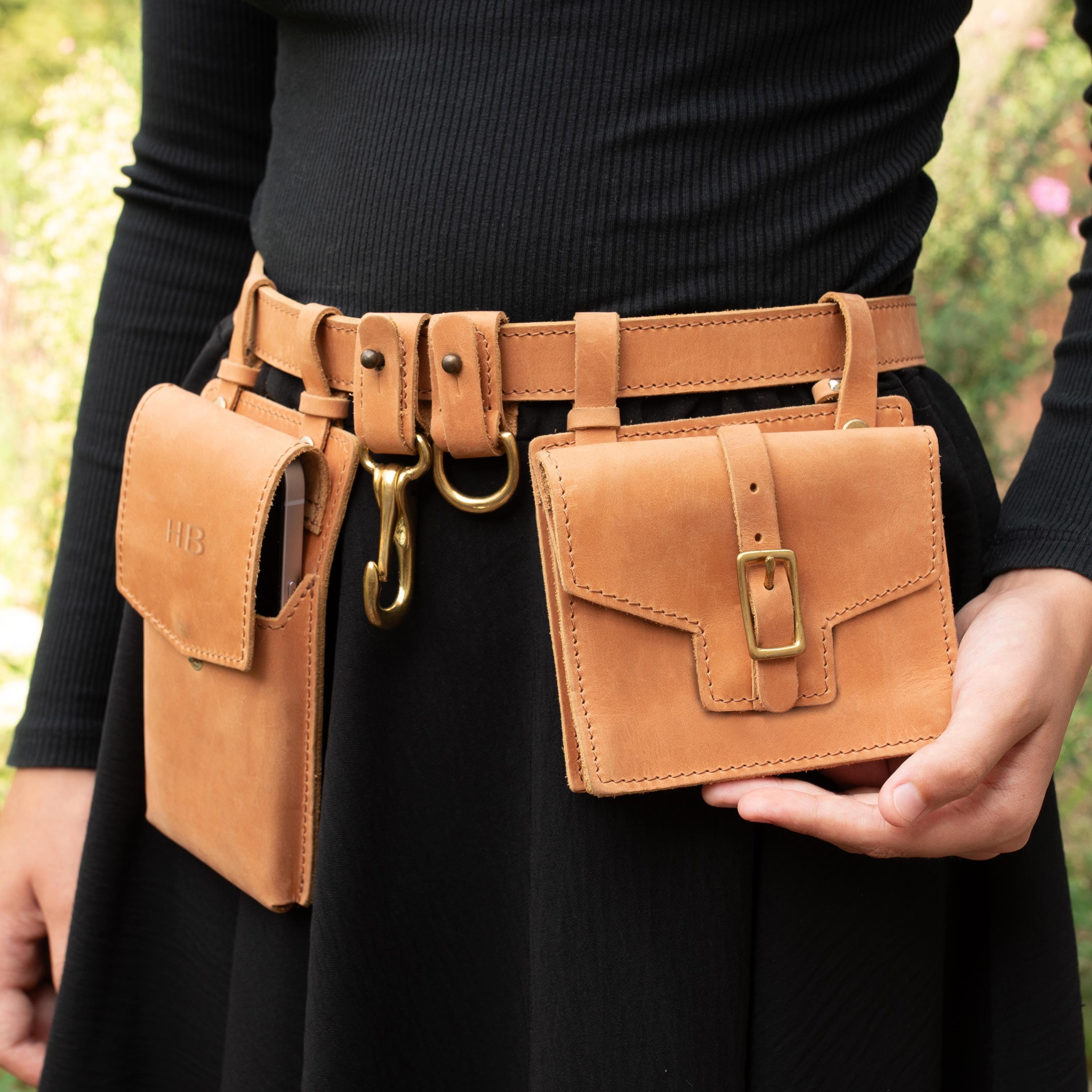 Leather belt with purses deals