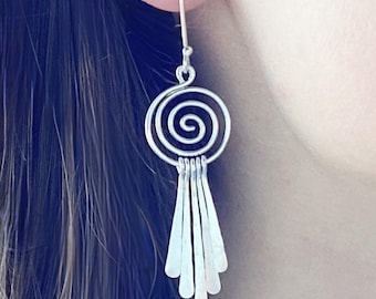 Silver Spiral Earrings * Hammered Argentium Dangles  * Artisan Handmade Jewelry