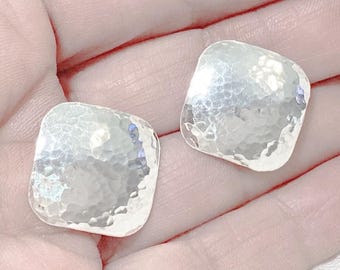 Silver Square Disk Studs * Hammered Argentium SS Earrings * Handmade
