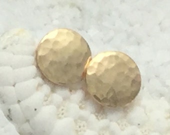 Gold Earrings * Gold Studs * Hammered Circle Round Tack Disc Stud * 14k Gold Filled * Single or a Pair