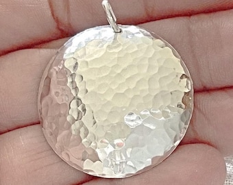 Large Hammered SILVER Disk Pendant * Argentium SS  * Nice Weight