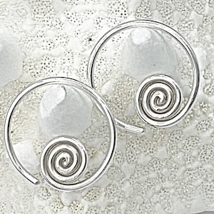 Small Silver Swirl Sleeper Hoops * Argentium SS Earrings * Catchless 24hr Active Wear