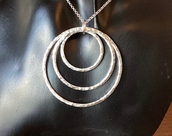 Solid Hammered Silver Triple Circle Pendant * Large Statement Necklace * Argentium Sterling Jewelry * Generational Gift