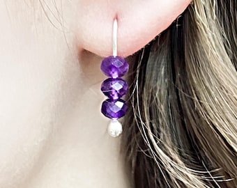 Silver Amethyst Earrings * Handmade Argentium Sterling Genuine Gemstone Jewelry