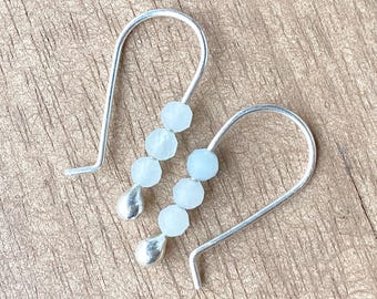 Simple Blue Agate Argentium Silver Earrings * Small Gemstone Dangles