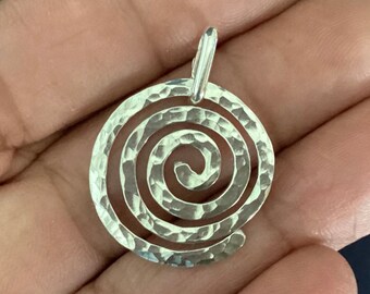 Silver Spiral Necklace * Sterling Eternity Pendant * Hammered Argentium with SS Chain * Sacred Geometry * Ancient * Spiritual Gift