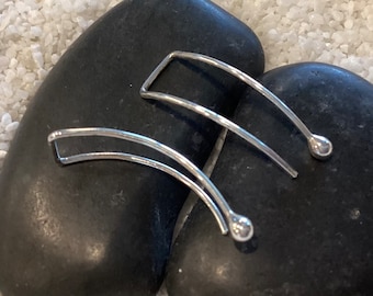 Argentium Sterling Silver Curved Drop Earrings: Minimalist Ear Art