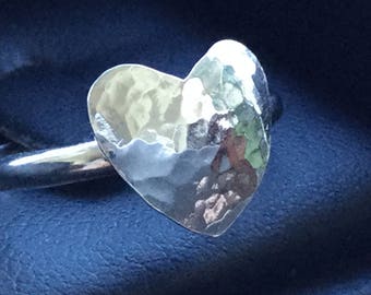 Silver Heart Ring * Hammered Argentium Sterling Sweetheart Promise Band * New Love Gift